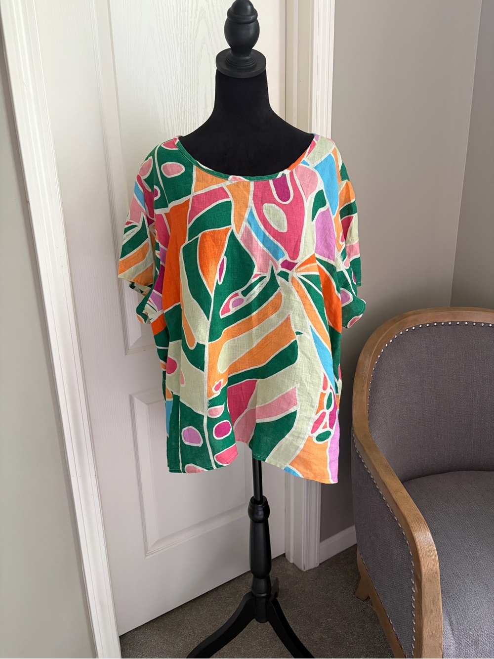 Christian Siriano Colorblock Abstract Print Tunic - Green/Pink/Orange/Blue
